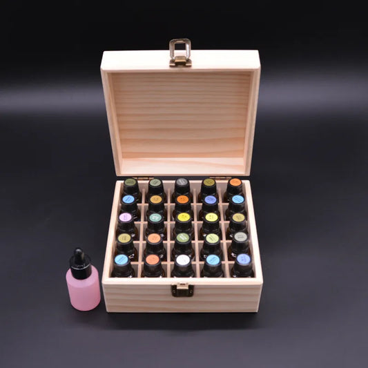 25 Slots Wooden Essential Oil Bottles Container Storage Box