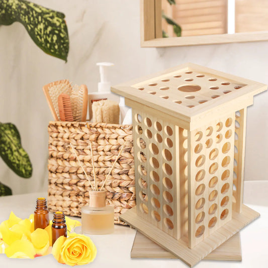 125 Hole Rotatable Essential Oil Bottle Holder Wooden Display Stand Storage