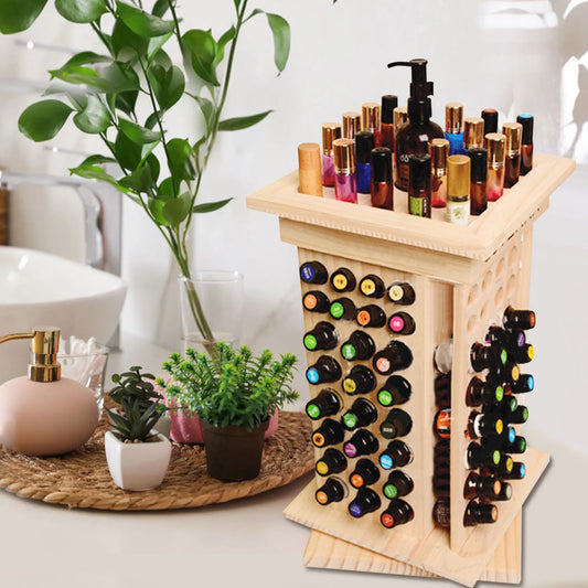 125 Hole Rotatable Essential Oil Bottle Holder Wooden Display Stand Storage